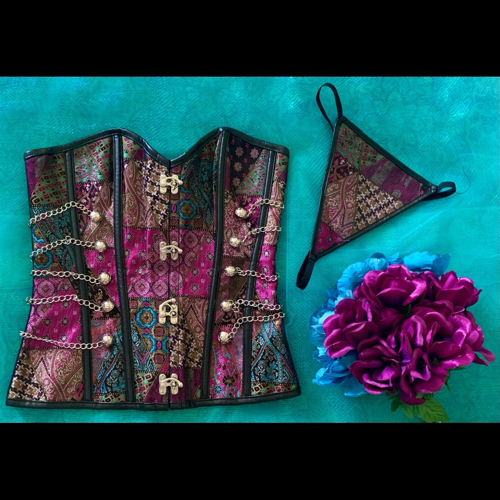 Purple & Turquoise, Silver embellished, Beautiful lace up corset